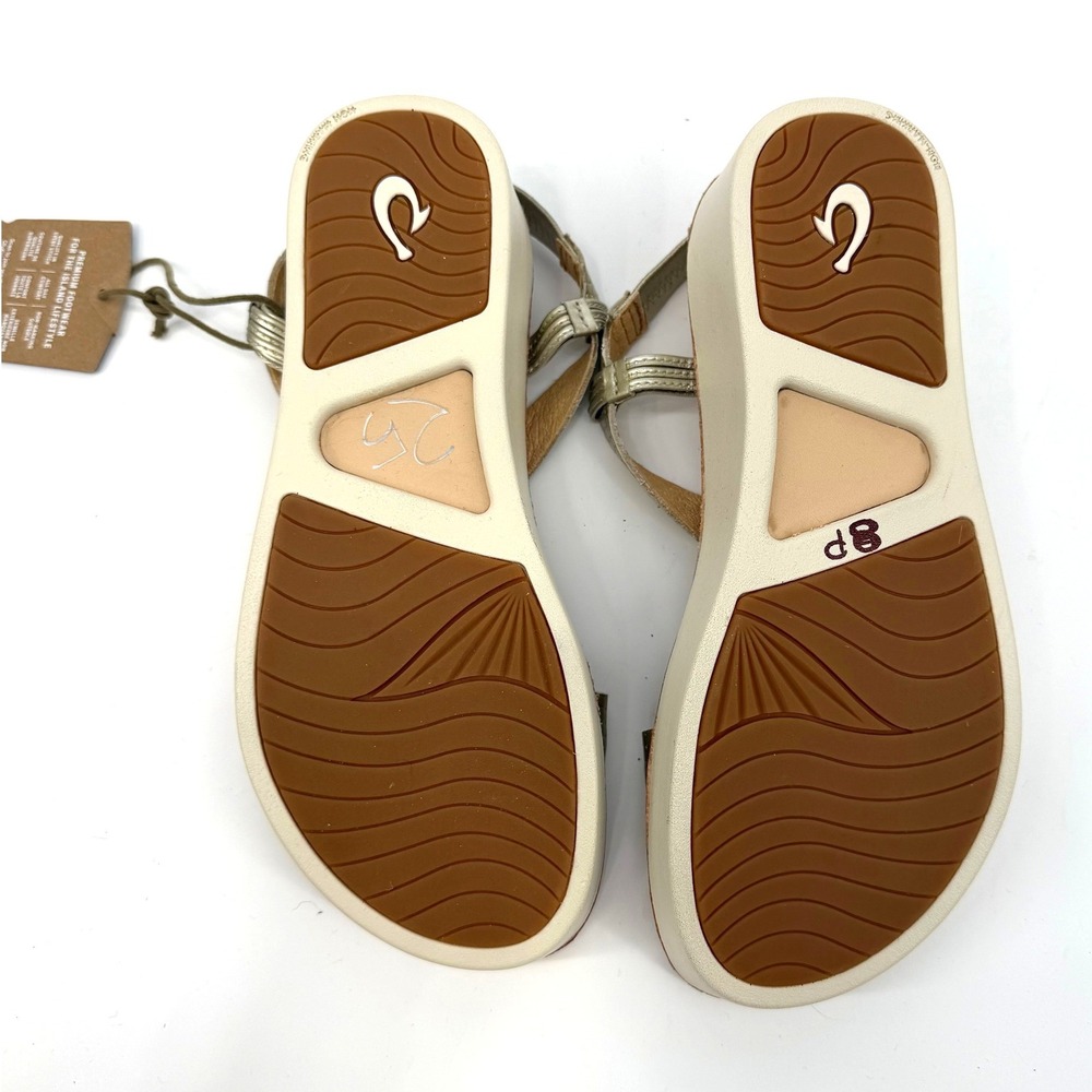 NWT OluKai Onohi Strappy Bubbly Gold Metallic Leather Platform Wedge‎ Sandals W6 - Picture 10 of 10